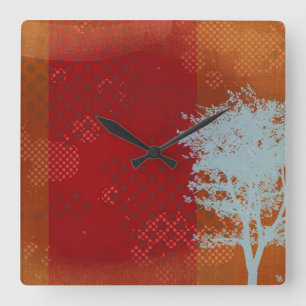 Horloge murale carrée Steampunk avec arbre abstrai