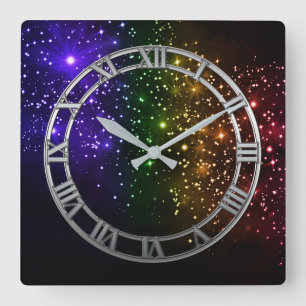 Horloge murale carrée Twilight Rainbow