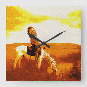 Horloge murale carrée Vintage Cheyenne Warrior