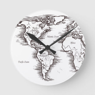 Horloge murale - Carte du monde N/B États-Unis Afr