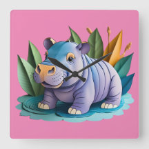 Horloge murale chambre d'enfants Hippopotame