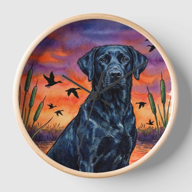 Horloge murale chasse au canard coucher de soleil  (Recto)