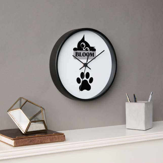 Horloge murale chat Bloom – Design de chat floral  (Bureau)