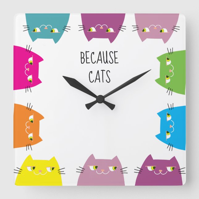 Horloge Murale Chat Drôle Colorée Mignonne (Recto)