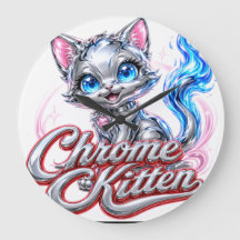 Horloge murale Chat en acrylique chromé