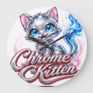 Horloge murale Chat en acrylique chromé