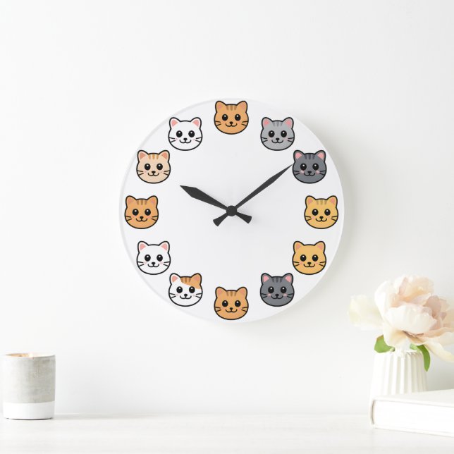 Horloge murale chat mignon dessins animés visages  (Maison)