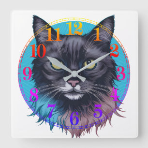 Horloge murale chat noir mystique, Art coloré de c