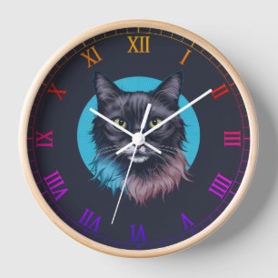 Horloge murale chat noir mystique, Art coloré de c