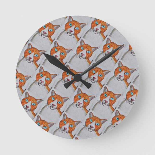 Horloge murale chat orange et blanc (Recto)
