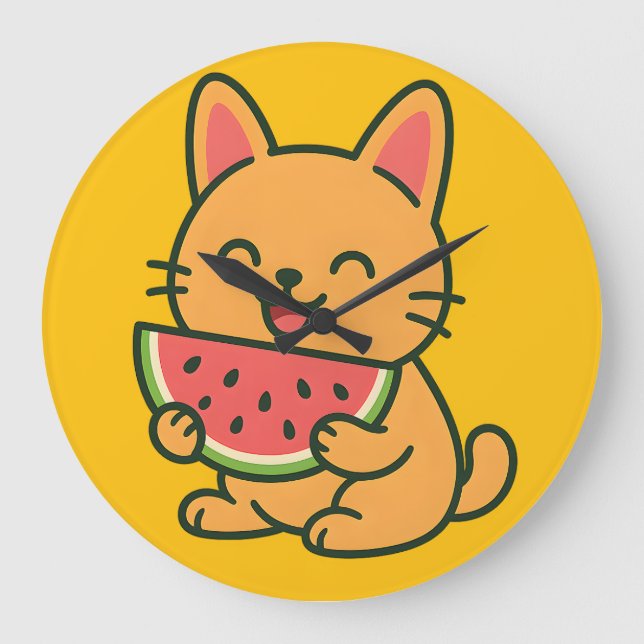 Horloge murale Chat orange mignon mangeant de la p (Recto)