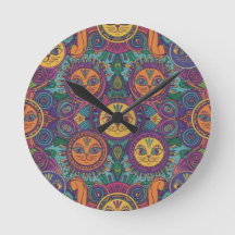 Horloge murale chat psychédélique colorée