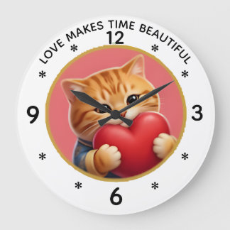 Horloge murale chat roux mignon avec citation d'am