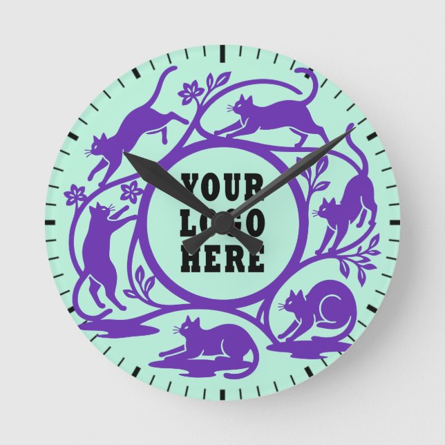 Horloge murale chat violet personnalisée à la ment (Recto)