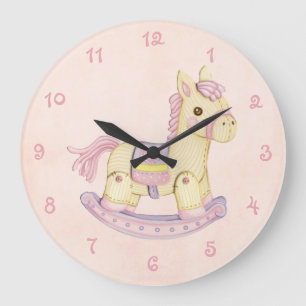 Horloge murale cheval à bascule rose
