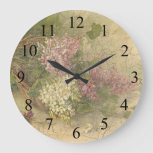 Horloge murale chic de fleurs âgée par cru