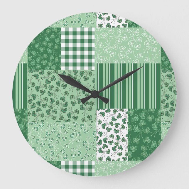 Horloge murale Chic Shamrock Faux Patchwork (Recto)