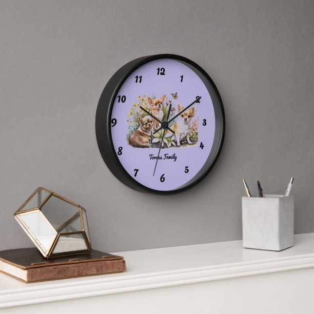 Horloge murale Chihuahuas à longs poils (Bureau)