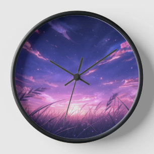 Horloge murale ciel de coucher de soleil violet