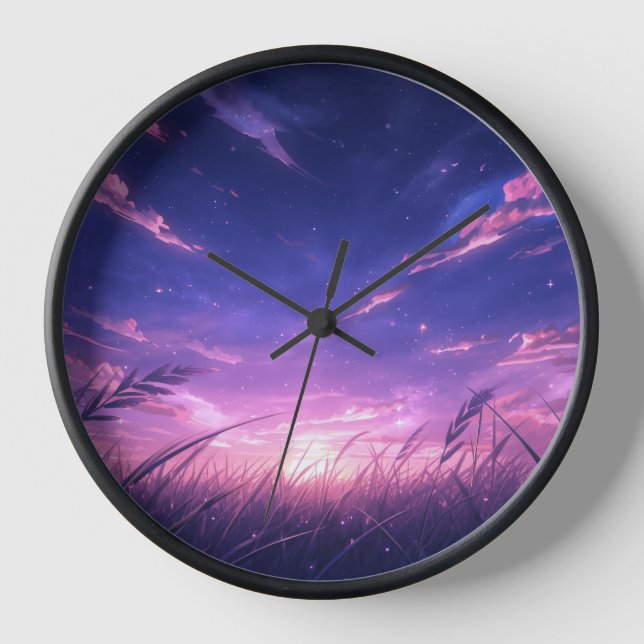 Horloge murale ciel de coucher de soleil violet (Recto)
