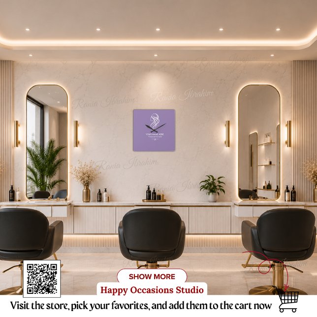 Horloge murale ciseaux de coiffeur violet blanc (Créateur téléchargé)