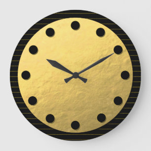 Horloge murale classique Black and Gold Faux Foil