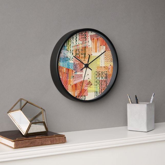 Horloge murale collage de journaux abstraits color (Bureau)