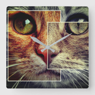 Horloge murale Collage face chat mignonne