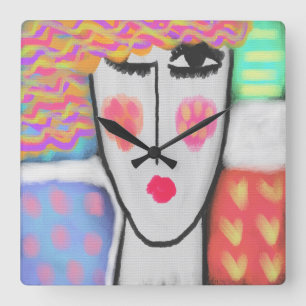 Horloge murale colorée du Carré d'art Abstrait