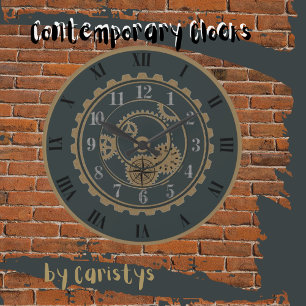 Horloge murale contemporaine Gris Taupe Steampunk