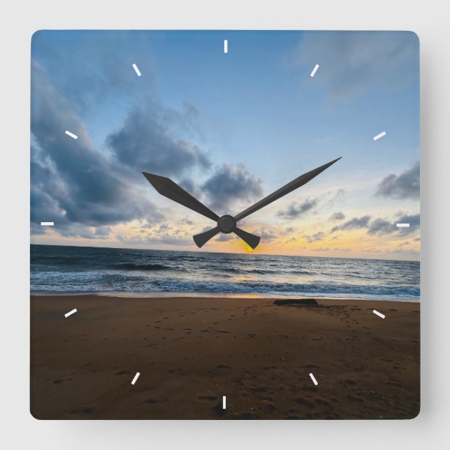 Horloge murale coucher de soleil sur la plage | Dé (Recto)