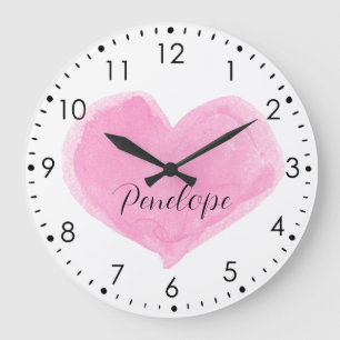 Horloge murale couleur coeur rose personnalisée