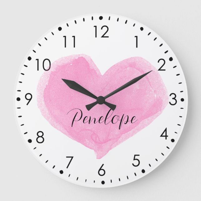 Horloge murale couleur coeur rose personnalisée (Recto)