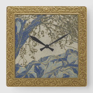 Horloge murale couleur or argent bleu Alpes frança