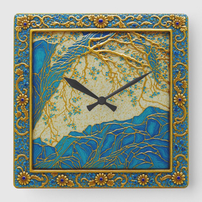 Horloge murale couleurs or turquoise lapis Alpes f (Recto)