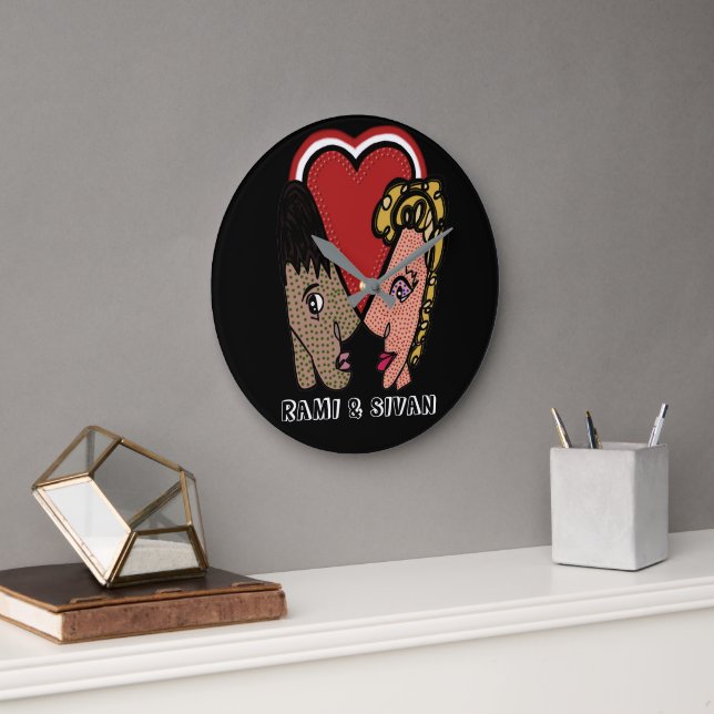 Horloge murale couple Pop Art personnalisée - 2 No (Bureau)