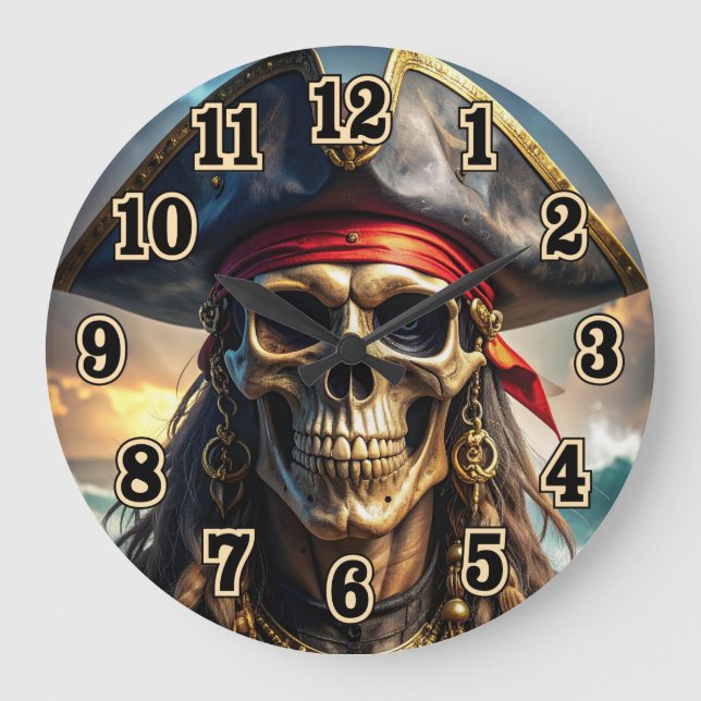 Horloge murale crâne de pirate méchant (Recto)