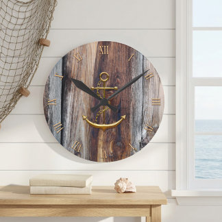 Horloge murale d'ancre nautique en bois de style r