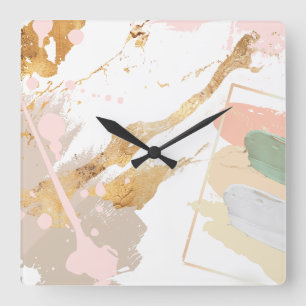 Horloge murale d'art moderne - rose, or, gris