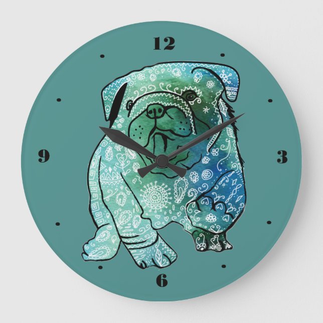 Horloge murale de bouledogue français de mandala (Recto)