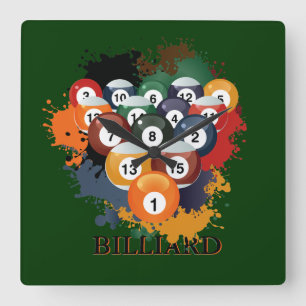 Horloge murale de boules de billard de piscine