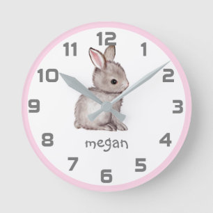 Horloge murale de Bunny gris rose