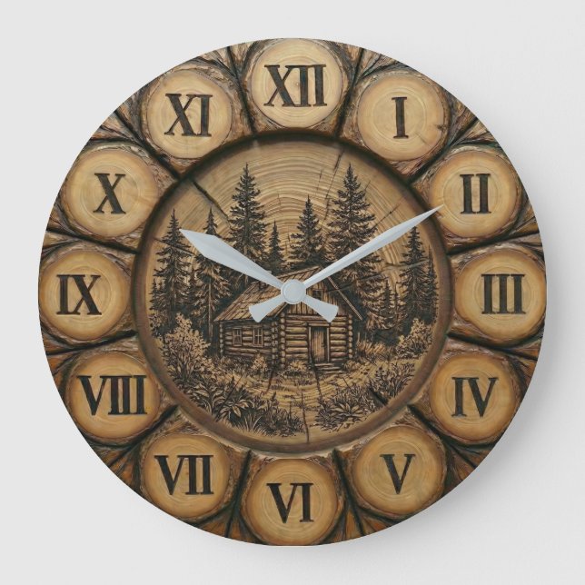 Horloge murale de cabane en rondins rustique | For (Recto)