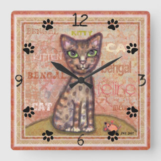 Horloge murale de carré d'amoureux des chats du