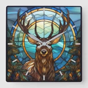 Horloge murale de cerfs en verre tendu