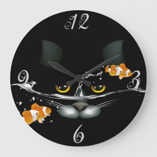Horloge murale de chat et de poisson d'or