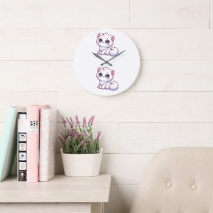 Horloge murale de chaton mignon Kawaii moelleux