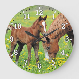 Horloge murale de cheval et de poulain