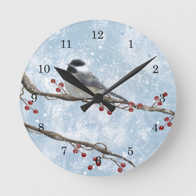 Horloge murale de Chickadee d'hiver (Recto)