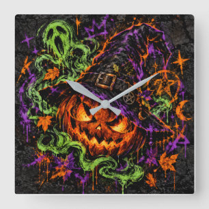 Horloge murale de citrouille d'Halloween de sorciè